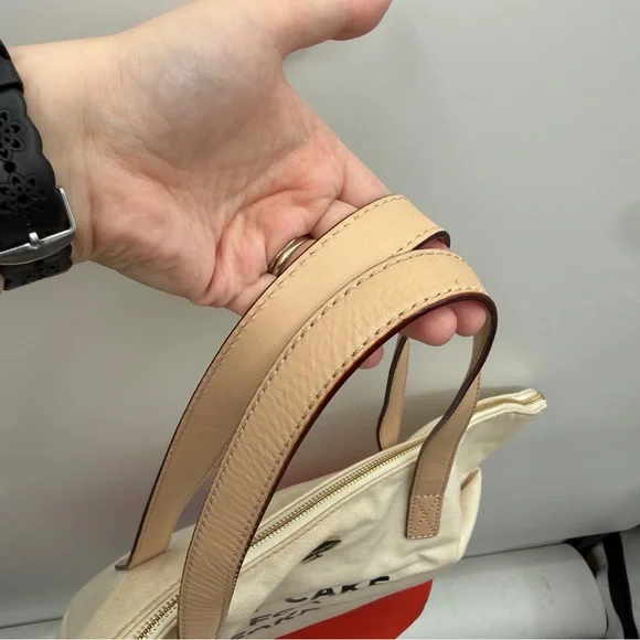 Kate Spade Eat Cake For Breakfast Canvas Tote Bag Red White Leather Trim - Picture 12 of 15